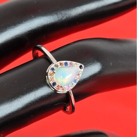 925 Sterling Silver Jewelry Set with Natural White Opal & Multicolor Sapphire - Picture 2 of 12